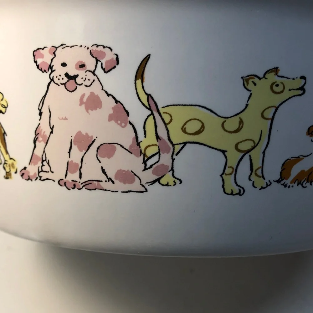 White Ceramic large Dog Bowl with Colorful Dog Design beautiful colors